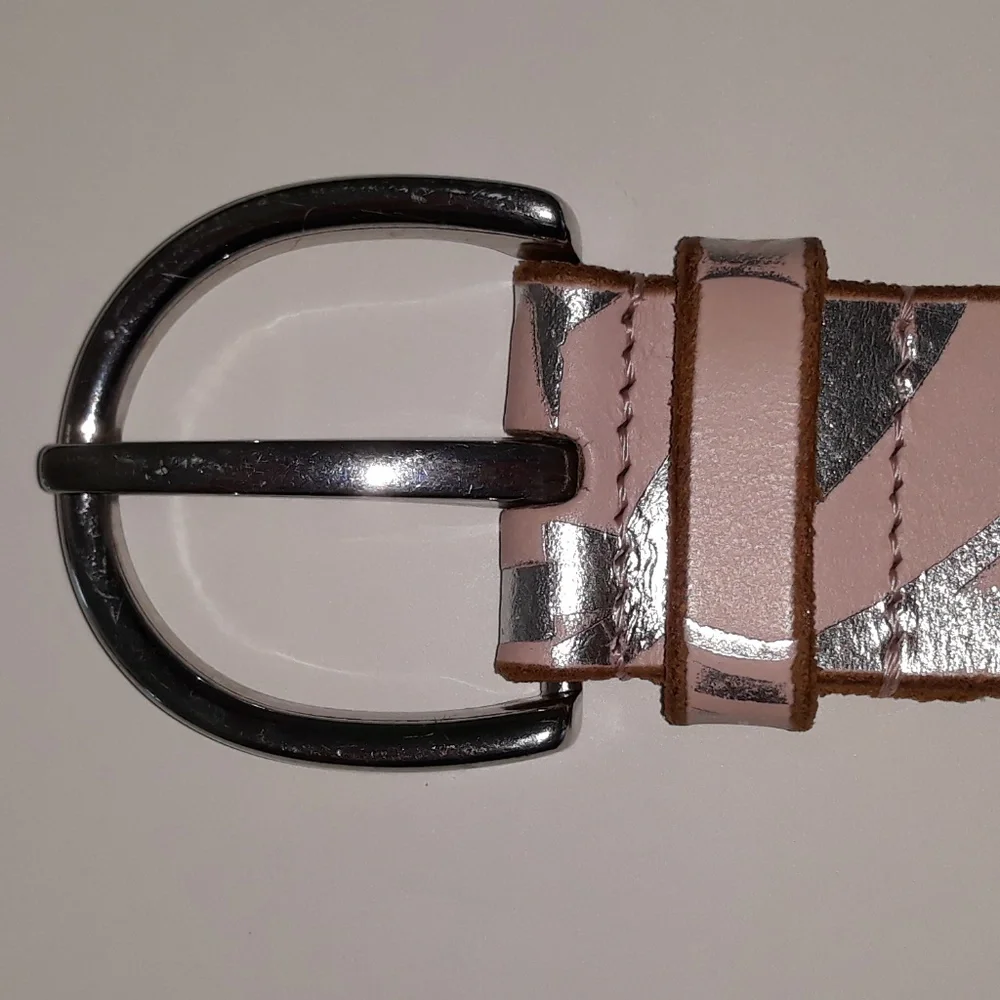 80s Armani Exchange silver printed pink leather belt S